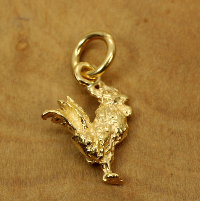 Gold Rooster Necklace or charm made in 14kt gold vermeil in tiny size