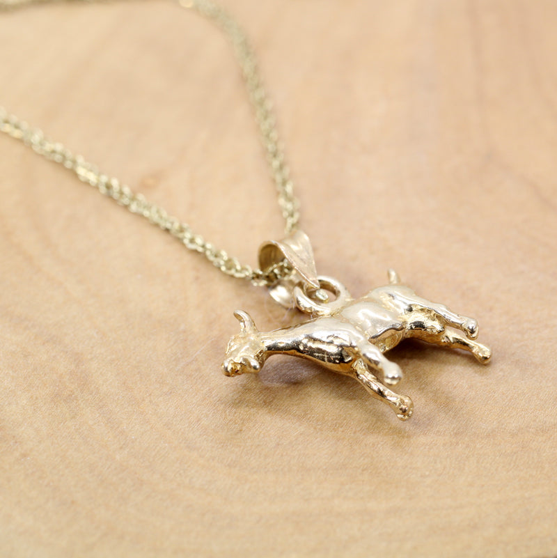 Gold Toggenburg Swiss Dairy Goat Necklace with Solid 14kt Gold 3D Goat