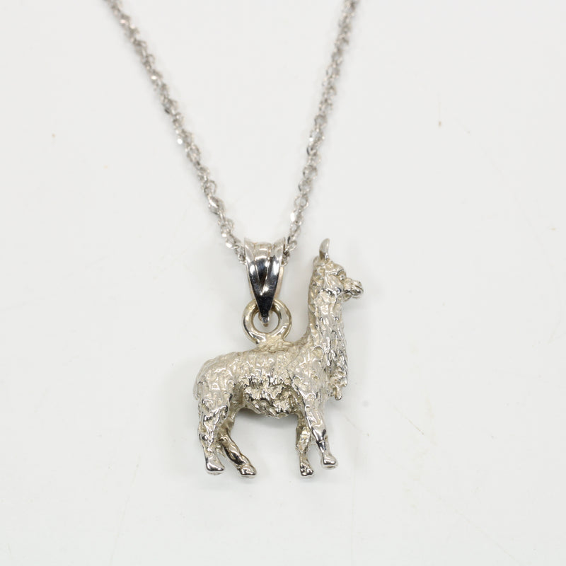 White Gold Llama Necklace in small size for her made in 14kt white gold