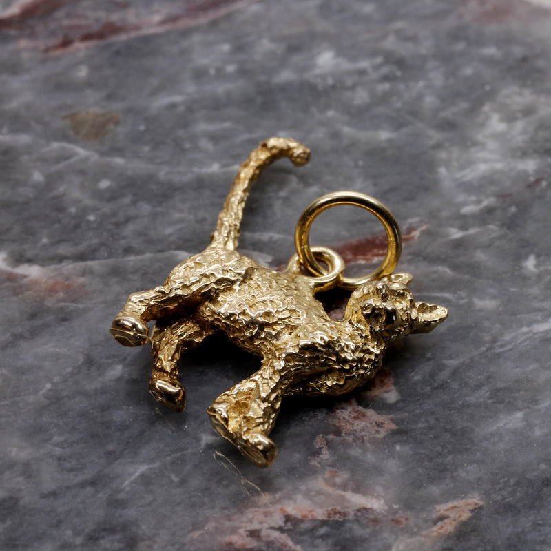 Gold Cat Charm with solid 14kt gold 3D House Cat