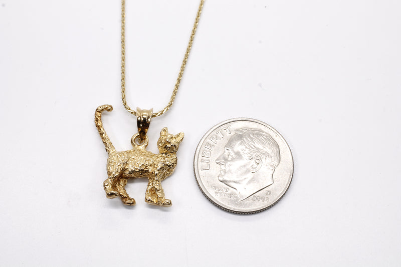 Gold Cat Necklace with solid 14kt gold 3D House Cat