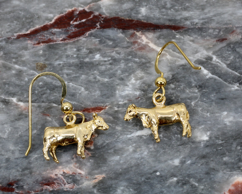 Gold Show Heifer Earrings made in Solid 14kt Gold for Her