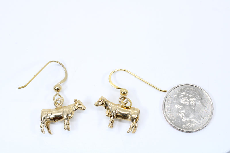 Gold Show Heifer Earrings made in Solid 14kt Gold for Her