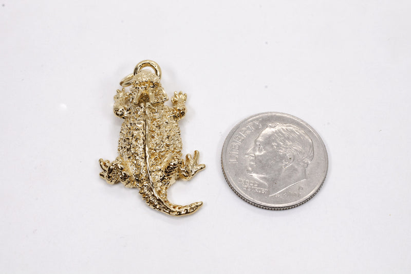 Gold Horned Toad Frog Charm made in solid 14kt Gold