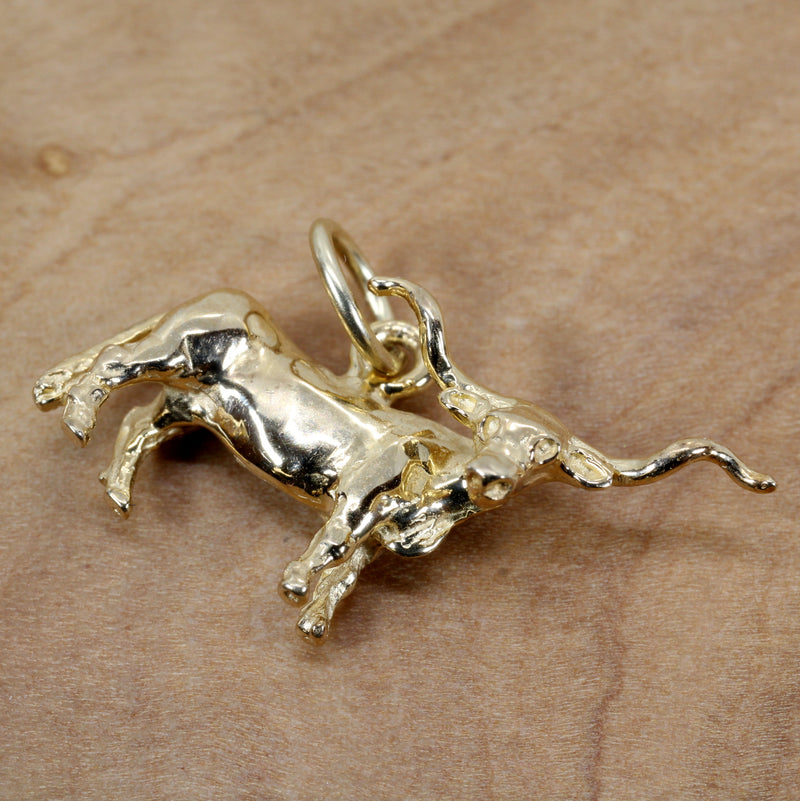 Gold Texas Longhorn Steer Charm made in Solid 14kt Gold