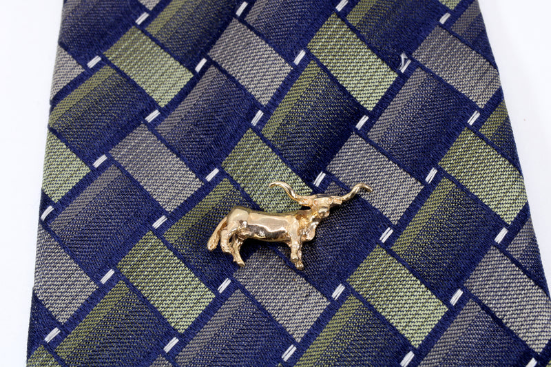 Texas Longhorn Tie Tack for him with a 14kt Solid Gold 3-D Longhorn