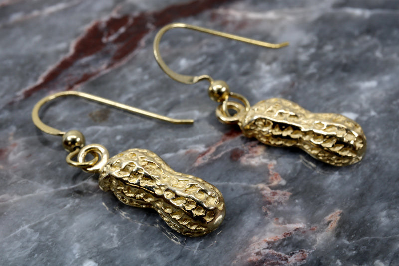 Gold Peanut Dangle Earrings made in Solid 14kt Gold For Her