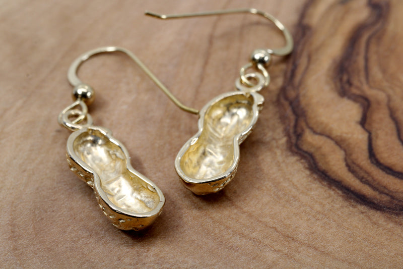 Gold Peanut Dangle Earrings made in Solid 14kt Gold For Her