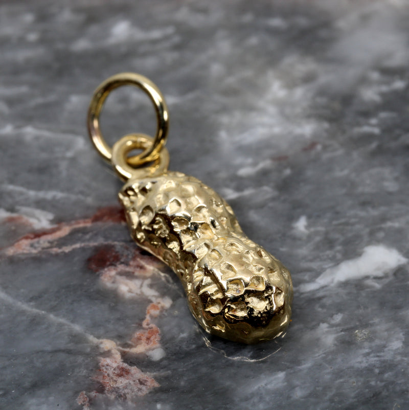 Tiny Gold Peanut Charm with 1/2 Shell made in Real 14kt Gold