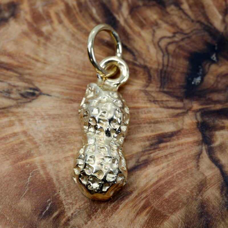 Tiny Gold Peanut Charm with 1/2 Shell made in Real 14kt Gold