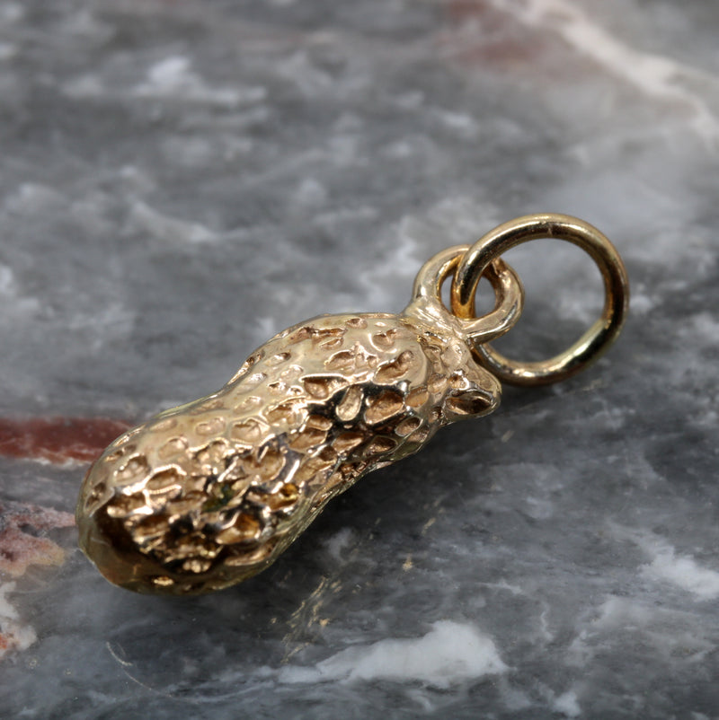 Tiny Gold Whole Peanut Charm for new mom gift made in solid 14kt Gold