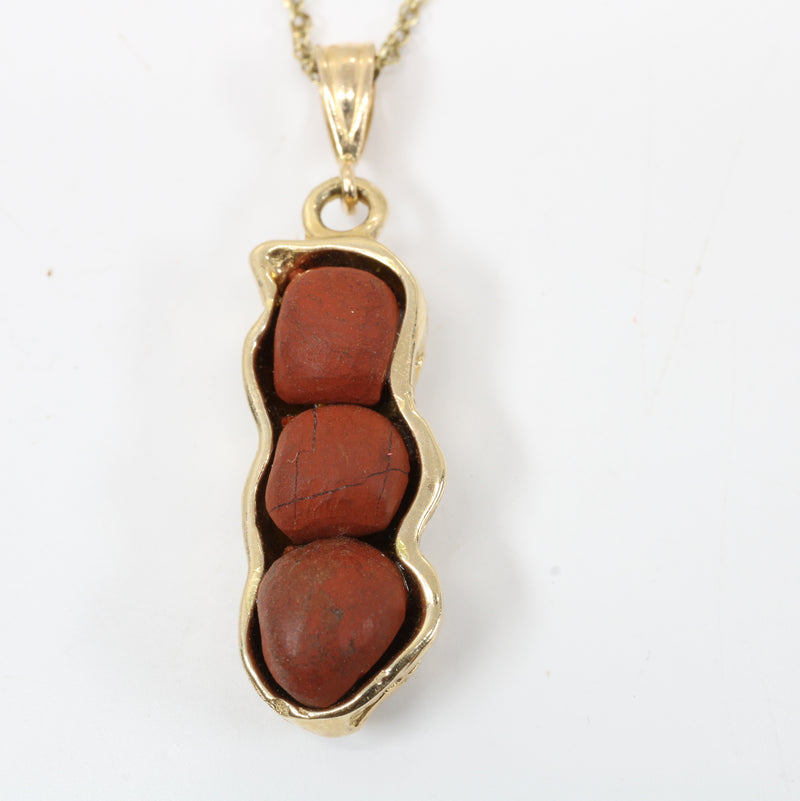 Red Jasper Peanut Necklace with solid 14k gold peanut