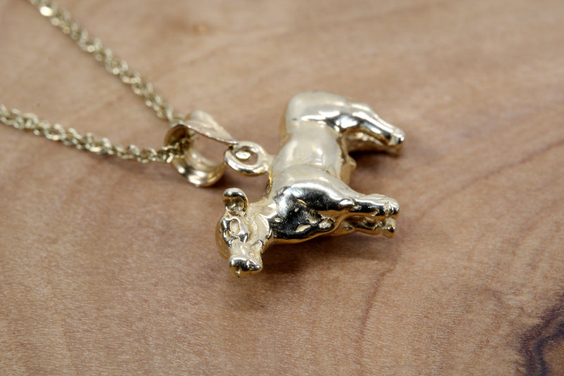 Gold Show Steer Necklace made in solid 14kt gold on 18" chain