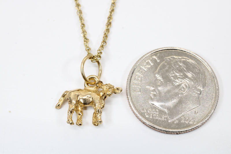 Gold Tiny Calf on 18" Chain made in solid 14kt yellow gold
