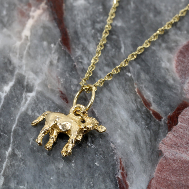 Gold Tiny Calf on 18" Chain made in solid 14kt yellow gold