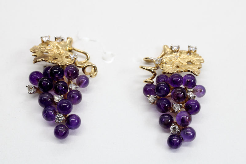 Amethyst and Diamonds Grape Cluster Earrings made in 14kt Gold