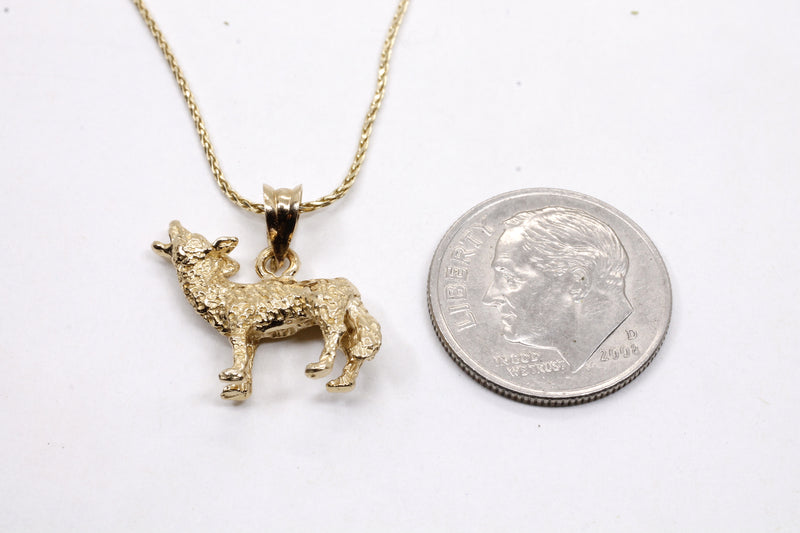 Gold Coyote Necklace with solid 14kt gold 3D Howling Coyote