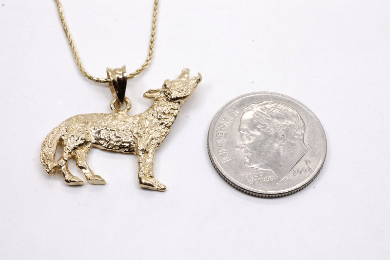 Gold Coyote Necklace with solid 14kt gold 2D Howling Coyote