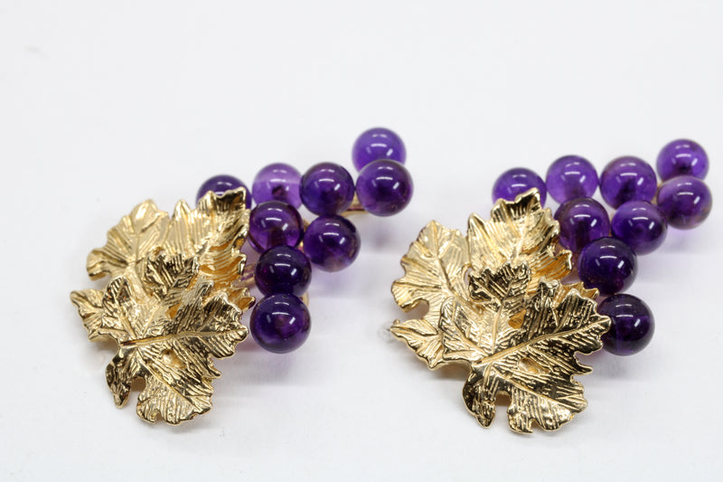 Large Amethyst Grape Cluster Earrings made in 14kt Gold