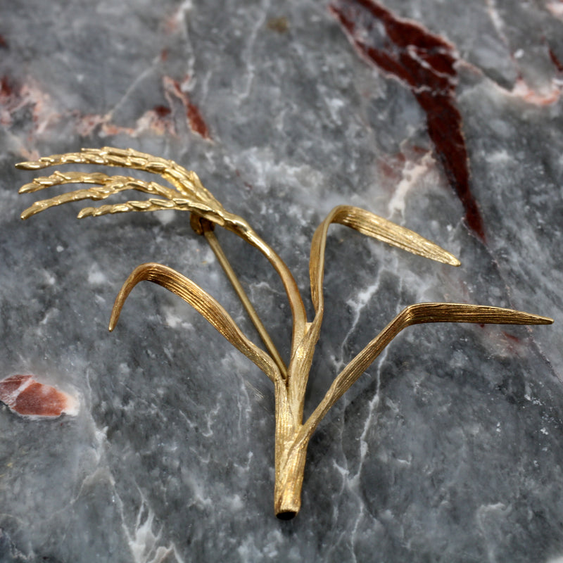 Gold Rice Brooch for her with Large Solid 14kt Gold Rice Stalk Brooch