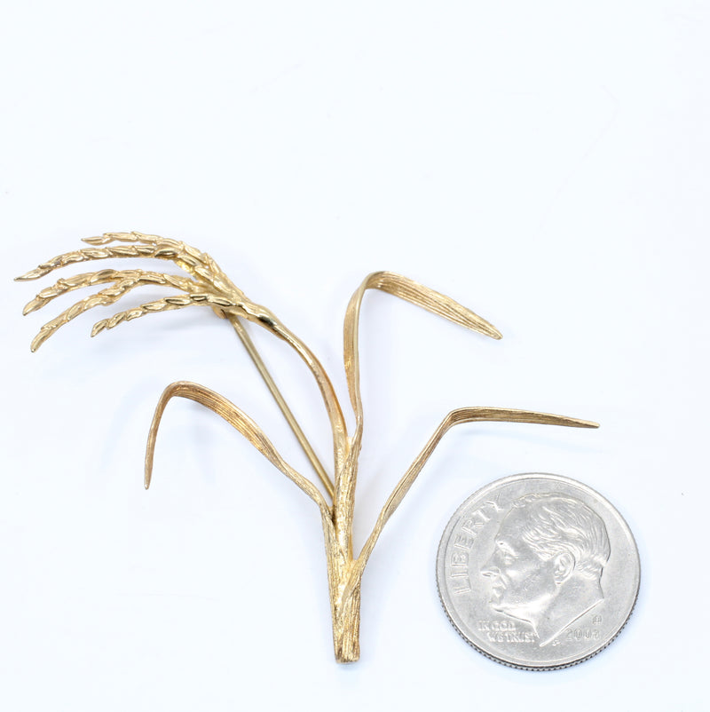 Gold Rice Brooch for her with Large Solid 14kt Gold Rice Stalk Brooch