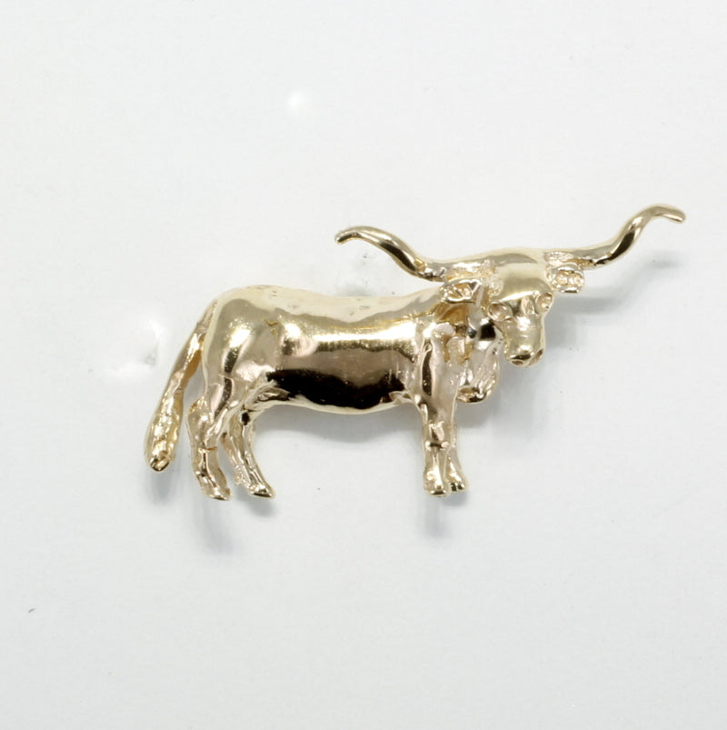 A gold Texas longhorn tie tack.