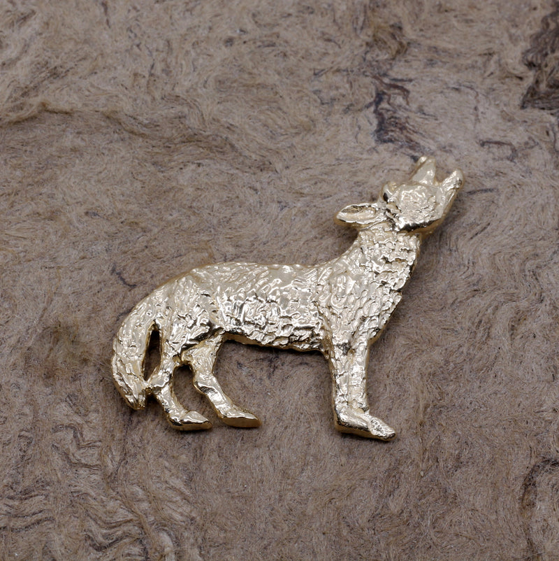 Mens Gold Coyote Tie Tack or pin with solid 14kt gold Howling Coyote