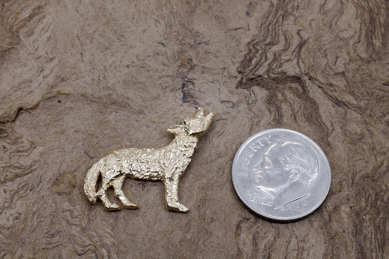 Mens Gold Coyote Tie Tack or pin with solid 14kt gold Howling Coyote