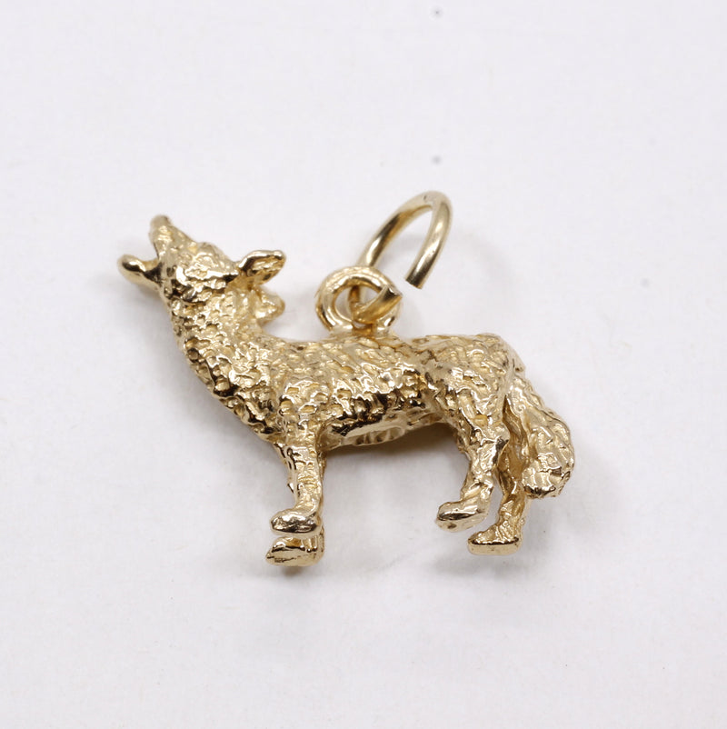 Gold Coyote Charm with solid 14kt gold 3D Howling Coyote