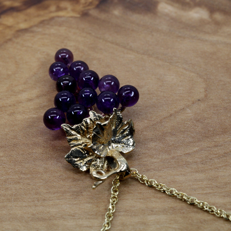 Small Purple Amethyst Grape Cluster Necklace in 14kt. Gold