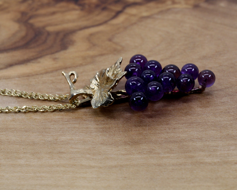 Small Purple Amethyst Grape Cluster Necklace in 14kt. Gold
