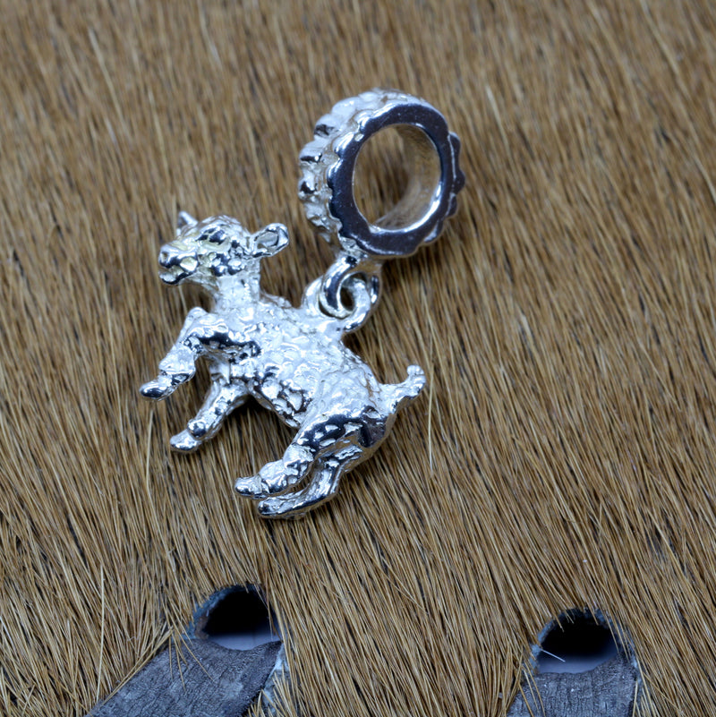 Silver Pygmy Goat Pandora Slide Charm made in 925 Sterling Silver