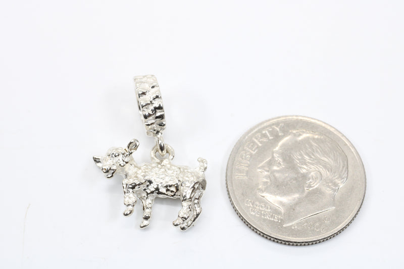 Silver Baby Goat Slide Charm with a 3-D Solid 925 Sterling Silver Playful Goat