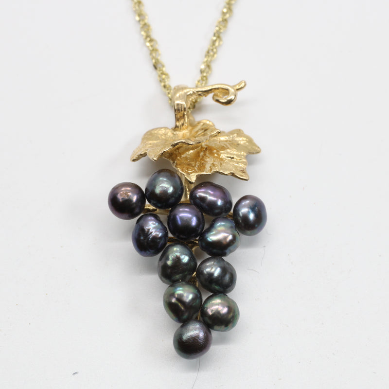 Small Black Pearl Grape Cluster Necklace made in solid 14kt Gold