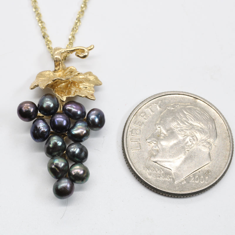 Small Black Pearl Grape Cluster Necklace made in solid 14kt Gold