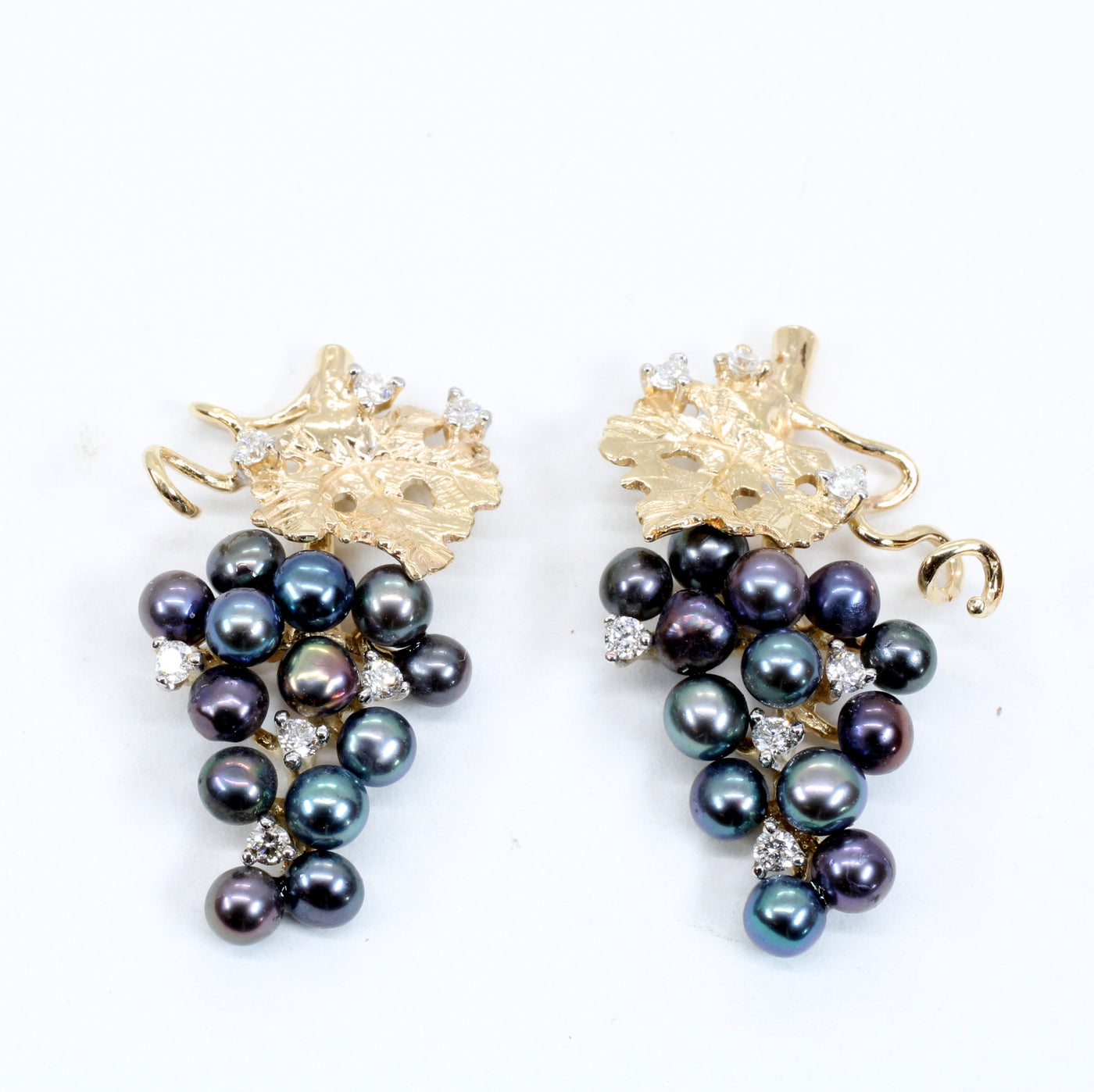 Black Pearl Grape Cluster Earrings with Freshwater Pearls and