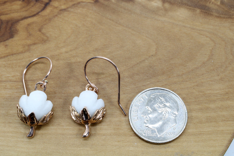 Cotton Boll Dangle Earrings made in 14kt Rose Gold