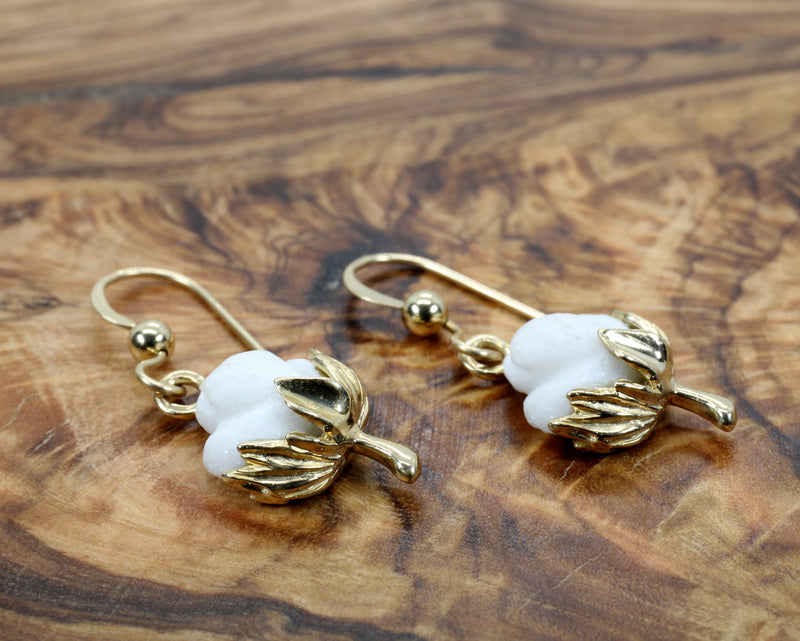 Cotton Boll Dangle Earrings made in 14kt Yellow Gold