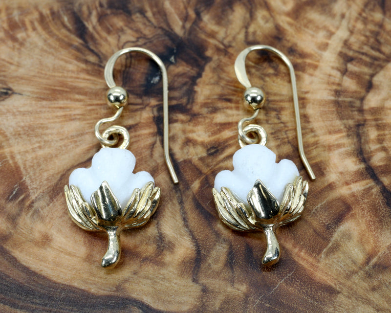 Cotton Boll Dangle Earrings made in 14kt Yellow Gold C149