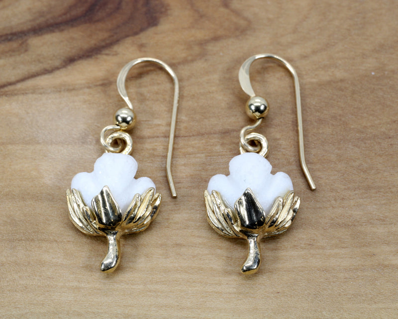 Cotton Boll Dangle Earrings made in 14kt Yellow Gold