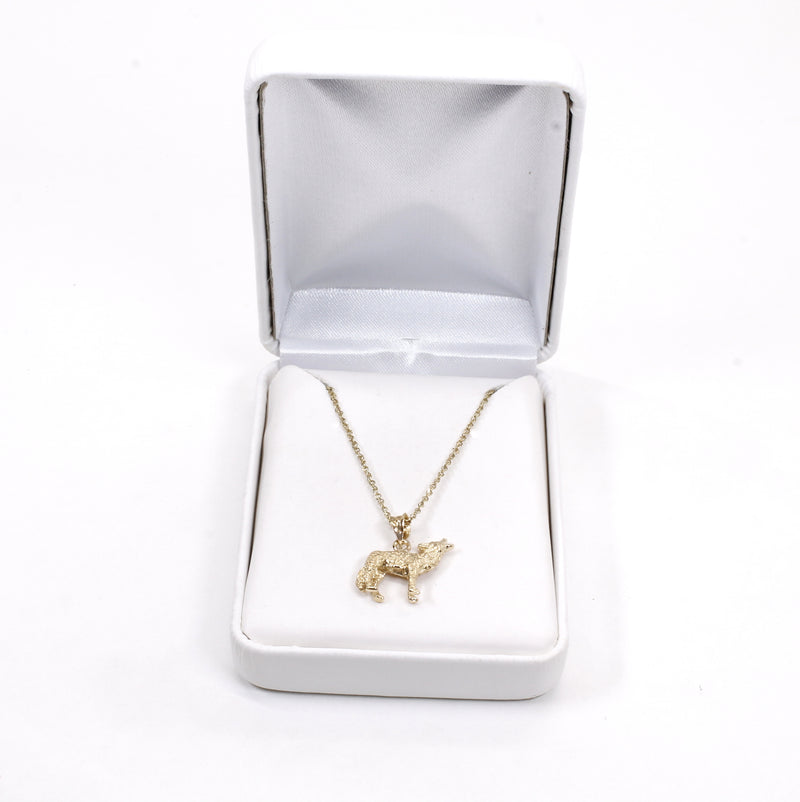 Gold Coyote Necklace with solid 14kt gold 3D Howling Coyote