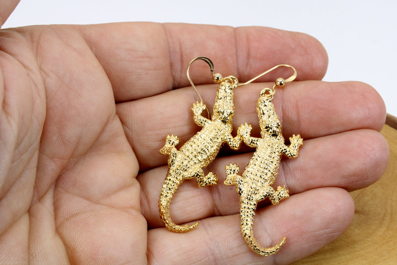 Extra Large Size Alligator Earrings in 14kt Gold Vermeil for gator lover gift