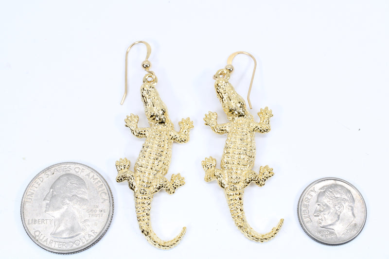 Extra Large Size Alligator Earrings in 14kt Gold Vermeil for gator lover gift