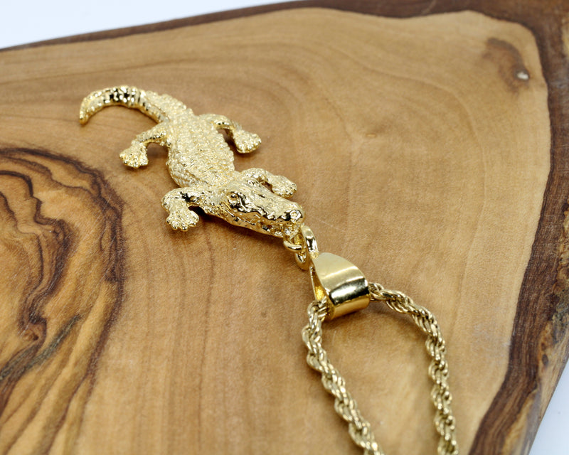 Extra Large Size 14kt Gold Vermeil Alligator Necklace on Cuban or Rope Chain