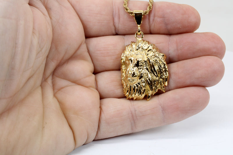 Extra-Large Lion Head Necklace in 14kt Gold Vermeil for him or her