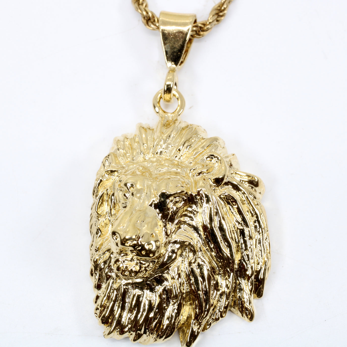 thumbnail image 2 of MENDEL Stainless Steel Gold Plated Lion Head King Pendant Necklace – 25" Men’s Chain, Made In Thailand 2 of 6