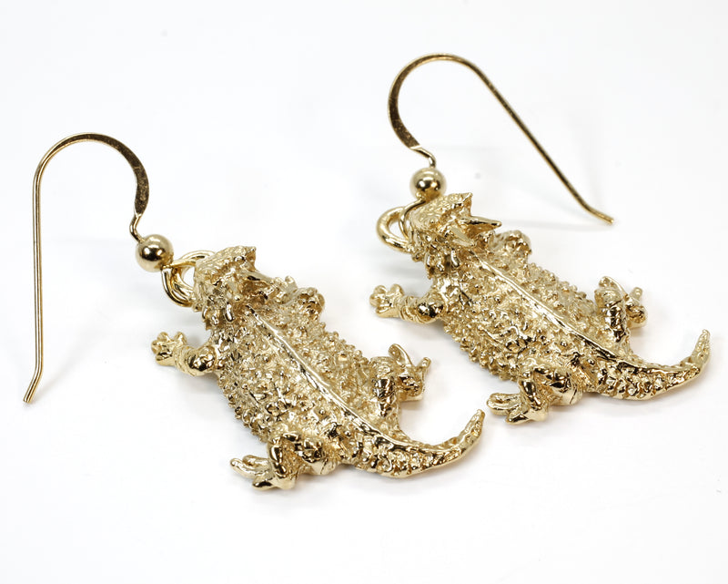 Gold Colored Animal Lizard Geico Design Mini Drop Dangle Brass Metal  Earrings