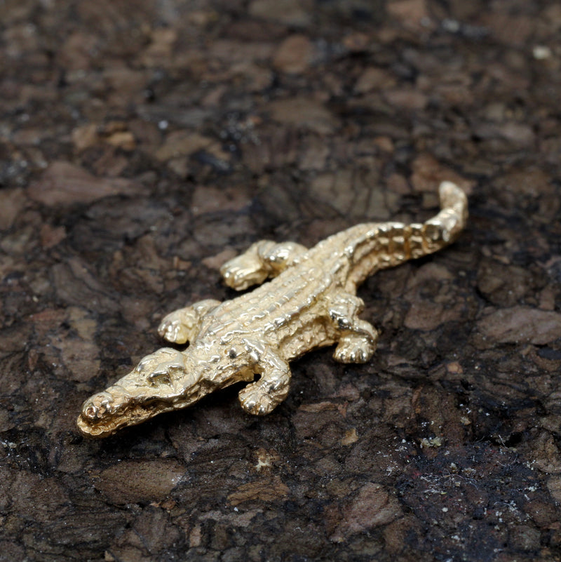 Small Gold Alligator Tie Tack for Him in solid 14kt Gold