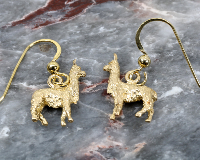 Llama Dangle Earrings in solid 14kt Yellow Gold For Her