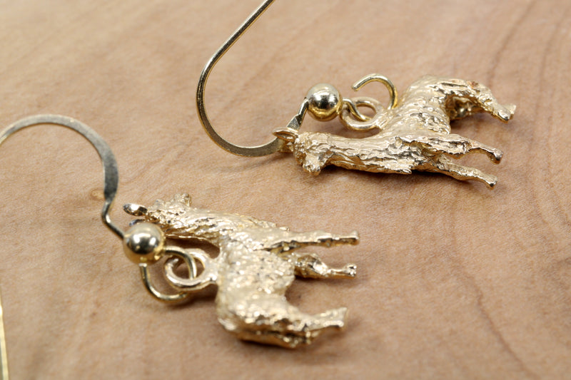 Llama Dangle Earrings in solid 14kt Yellow Gold For Her